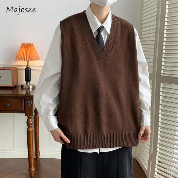 Sweater Vest Men Casual Loose V-neck Knitwear All-match Spring Autumn Warm Preppy Solid Color Students Daily Korean Style Trendy 240807