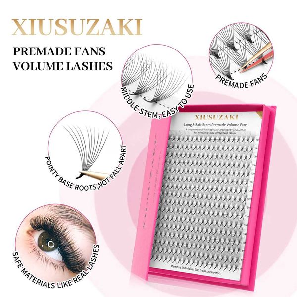 XIUSUZAKI 16Lines Premade Volume Fans Eyelashes Extension 3D 4D 5D 6D 7D 8D 9D 10D 12D 14D 16D Pointy Base Russian Volume LashesM240806