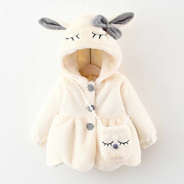 

Cute Rabbit Ears Plush Baby Jacket Christmas Sweet Princess Girls Coat Autumn Winter Warm Hooded Outerwear Toddler Girl Clothes Y240803, White