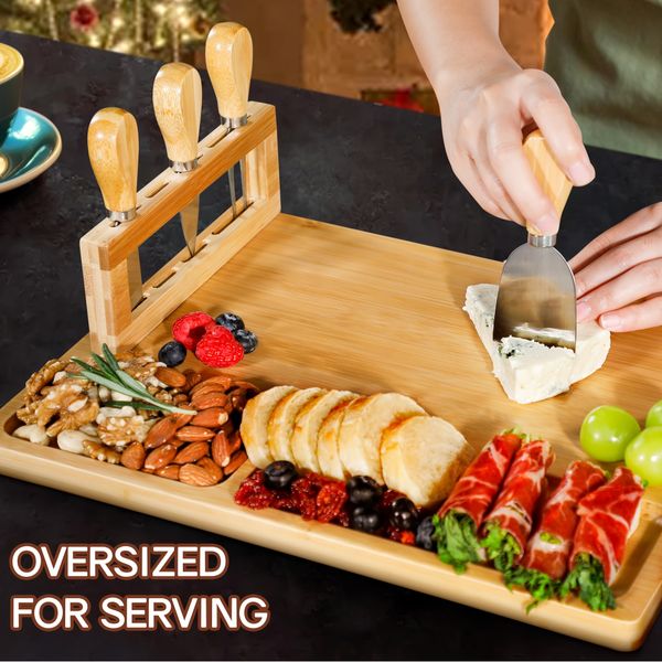

Bamboo cheese board cheese tray with 4 sets of stainless steel tableware cheese knife cheese slicer fork spoon kitchen cooking tools bamboo cutting board