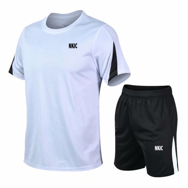 

Summer Short Sleeve T-Shirt Set Men Quick Dry T-shirt Shorts Male Fitness Competition Training T-shirt Brand Tracksuit Male, White 1