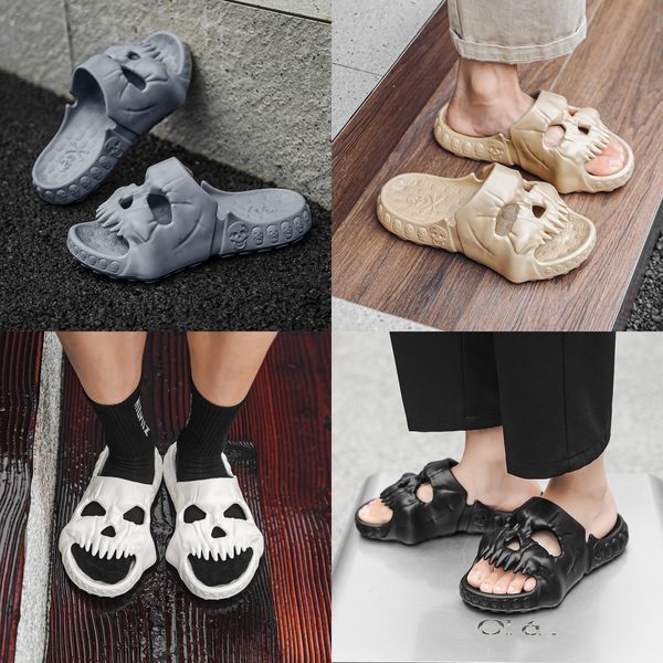 

Fashion shoes free shipping men's Summer rubber flat Skull head decoration bottom Slippers Black Bathroom sandal outdoor Pool sandy beach Slippers Size 40-45, Red