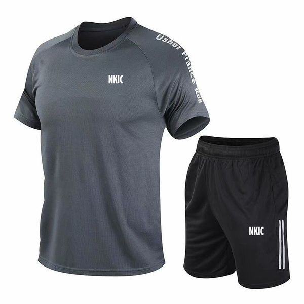

Men's Brand Clothing Summer Sports Suit Comfortable Breathable Mesh Running Sets Jogging Fitness Gray Tracksuit Men Training Jersey Plus Size -5XL, White 1