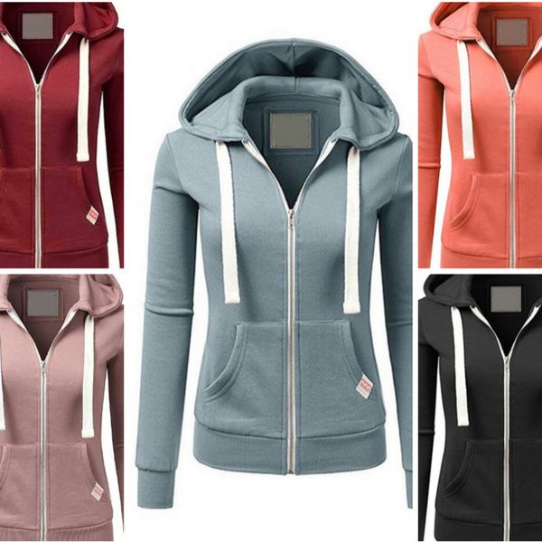 

New Women's Personalized Sports Cardigan Zipper Hooded Sweater Coat, Light blue