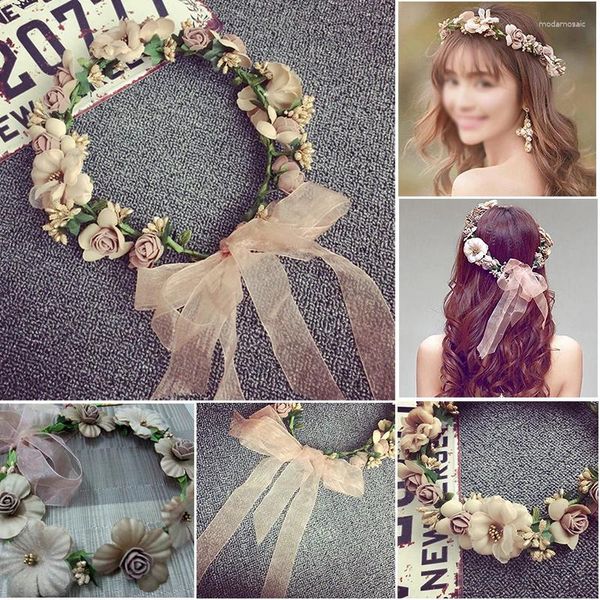 

ral Bride Headband: Boho Wedding Hairband for Beach Parties, Black
