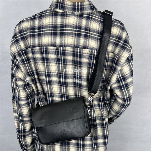 

Fashion trend Crossbody bag Fashion brand men's shoulder bag casual ribbon diagonal men's and women's flip bag, Black