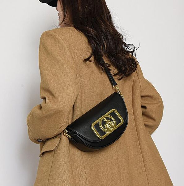 

Wholesale factory womens shoulder bags 6 colors simple and versatile solid color leather saddle bag street popular gold buckle handbag niche sweet women backpack, White