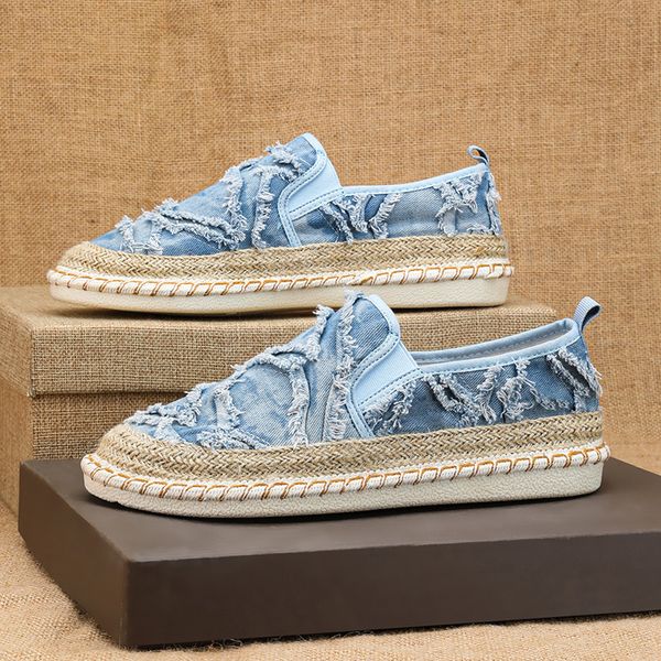 

Simple canvas tassel fashion comfortable sandals hand woven asual breathable shoes retro pattern trend slippers straw cloth shoescloth shoes, Dark khaki