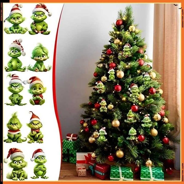 

New Hanging Ornaments 10pc Grinch Green Hair Monster Pendants Party Christmas Tree Decorations Gift Y240808
