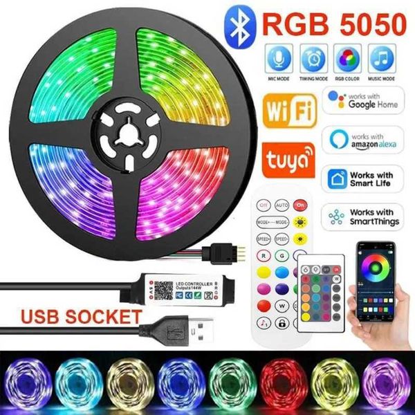 

RGB 5050 1-30M/1180Inch Led Strip Lights 5V USB Tuya WiFi App Control Color-Changing Lamp Tape For Alexa Christmas Bedroom Decor Y240808