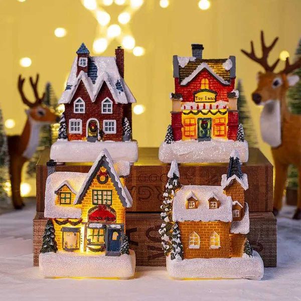 

Glowing Cabin House with Led Lights Story Village Houses Festival Ornament Christmas Atmospheres Decor Props Y240808