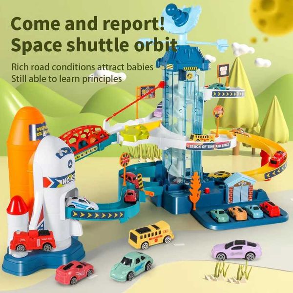 

Space Shuttle Theme Car Track For Children Diecasts Holiday Gifts Birthday Hot Wheels Kids Educational Race Toys Set Rail Cars Y240809, Red