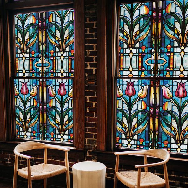 

Retro frosted floral and green plant painted glass window style DIY home decoration suitable for home bathroom doors and windows