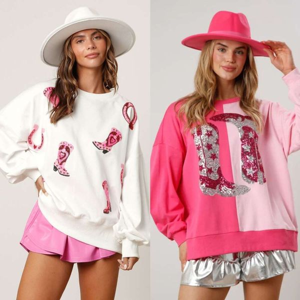 

2024 Spring New Sequin Boots Colored Versatile Top Long sleeved Sweater for Women, Double tone (250g thick)