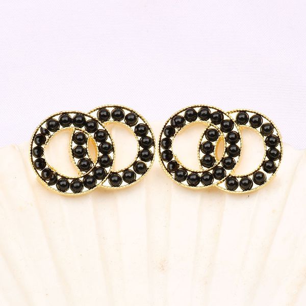 

Gold Sirer color Charm Designers Letters Stud Clip Eardrop Round Geometric Famous Women Crystal Rhie Metal Earring Wedding Party Jewerlry