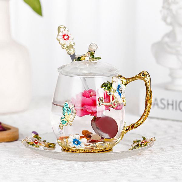 

Enamel decorated tea cup household glass round water cup, Transparent color