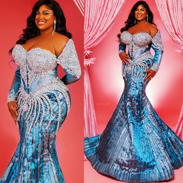 2024 Plus Size Hunter Blue Mermaid Prom Dres Taffeta Promdress Beaded Crystals Evening Formal Party Second Reception Birthday Engagement Gowns Dresses ZJ74