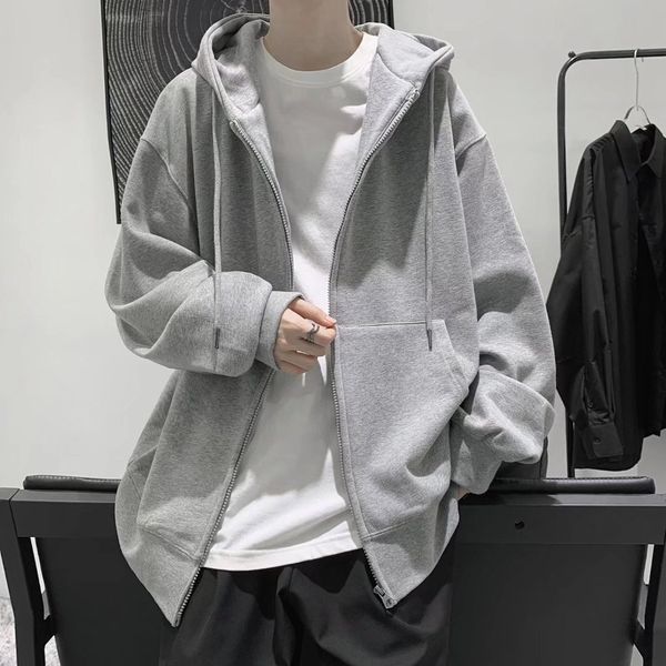 

Cardigan hooded hoodie men's autumn new Korean version trend versatile outfit ins loose casual solid color jacket, Grey 【 general 】