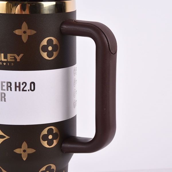 

H2.0 40oz Stainless Steel Tumblers Cups With Silicone Handle Lid and Straw Insulated Water Cup Limited edition designer stanely cup Free shipping, Black