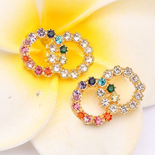 

Gold Sier Fashion Stud Earrings Woman Designer Earring Multi Colors Crystal Letter Women Alloy Dia Wedding Jewelry Gifts