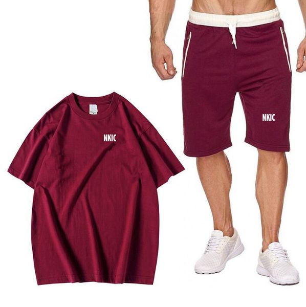 

Summer Short Sleeve Set Men letter printed 100% Cotton T-shirt Shorts Male Fitness Competition Training T-shirt Brand Tracksuit Male, Gray 1