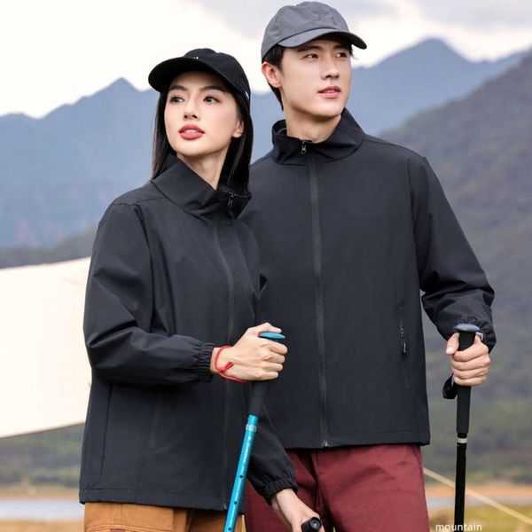 

Stand up collar jacket, thin jacket, men's and women's outdoor mountaineering clothes, windproof, waterproof, anti-static windproof coat, jacket print, Treasure blue
