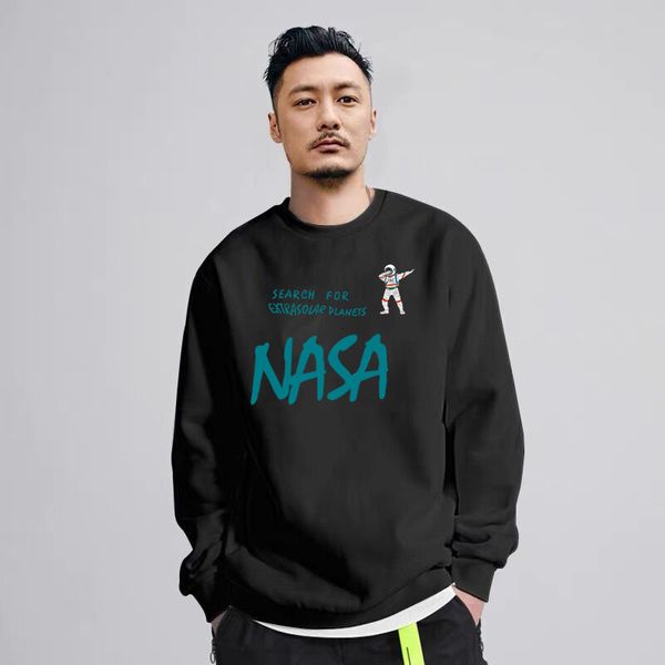 

Spring and Autumn New Men' Round Neck Hoodie Men' Loose Trendy Brand Men' Sports Hoodie Bottom Shirt Men' and Women' Same Style, 6001 white plush