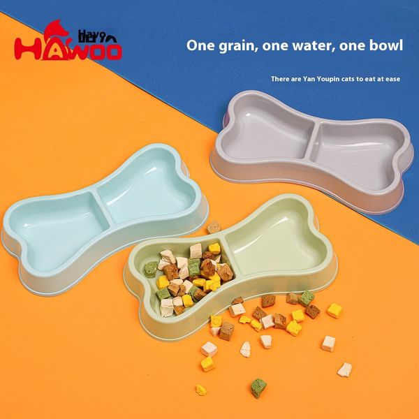 

New Nordic style aron color bone shaped double Havo dog pet food utensil cat bowl