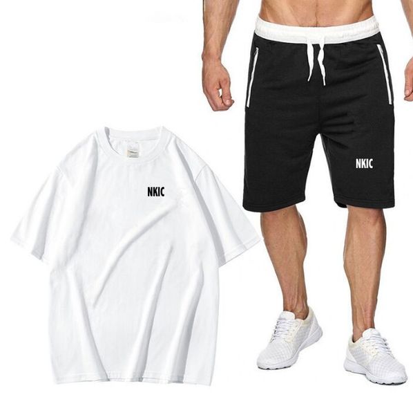 

Summer Short Sleeve Set Men letter printed 100% Cotton T-shirt Shorts Male Fitness Competition Training T-shirt Brand Tracksuit Male Plus Size S-2XL, Gray 1