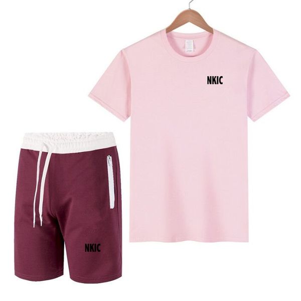 

Summer Fashion Men's Tracksuit 100% Cotton T-shirt Shorts Set Leisure Short Sleeve Set Jogging Gym Suit Brand Clothing Plus Size S-2XL, Red 1