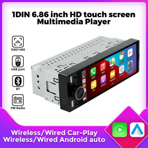 

1din MEKEDE 6.86-inch Universal Car Multimedia Smart Screen Wired Wireless Andriod CarPlay FM Auto Radio Stereo BT USB TF Play