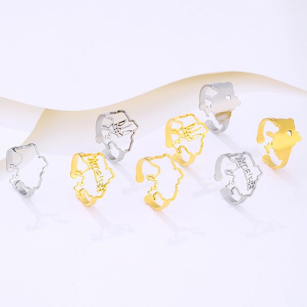 

European and American Fashion Stainless Steel Gold Ukrainian Map Shaped Ring Birthday Gift Party Women's Open Ring