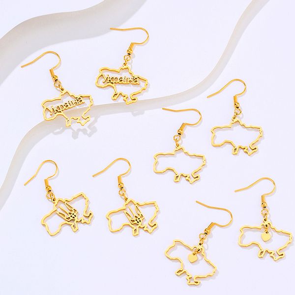 

European and American Fashion Stainless Steel Gold Ukrainian Map Shaped Ring Birthday Gift Party Women's Open Ring