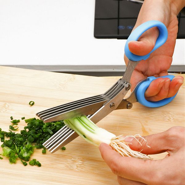 

Stainless steel multifunctional food kitchen household five layer vegetable and onion scissors, shredded paper scissors
