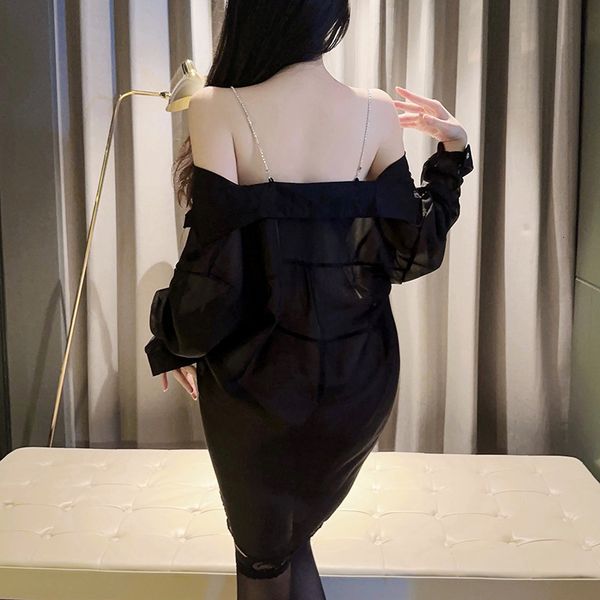 

Sexy and fun lingerie, women's chiffon white shirt, extreme uniform, seductive nightgown, transparent pajama, no need to take off, White (excluding socks)