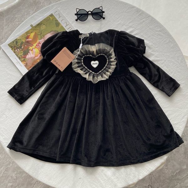 

Winter Designer Kids Girls Party Elegant Children Dresses Pleated Skirt For Girl -8 Long Sleeve One Piece Dress DCD2408136, Black