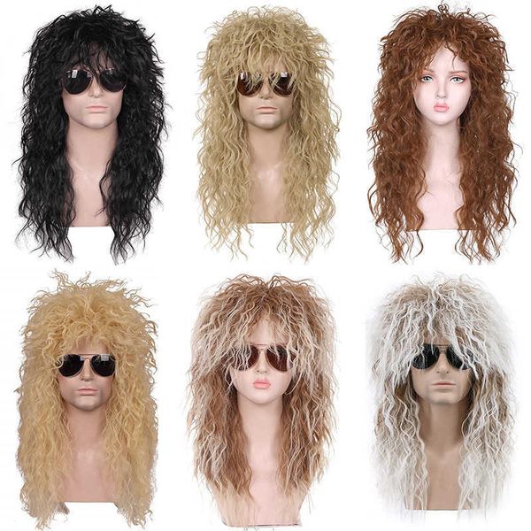 

Explosive men's bouffant madman full head set foreign trade beggar wig long curly hair stage Halloween, Black