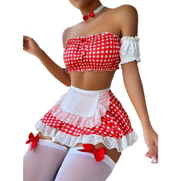 

Sexy And Seductive Lingerie 4-Piece Set, Passionate Uniform, Maid Outfit, Hot Selling, Red