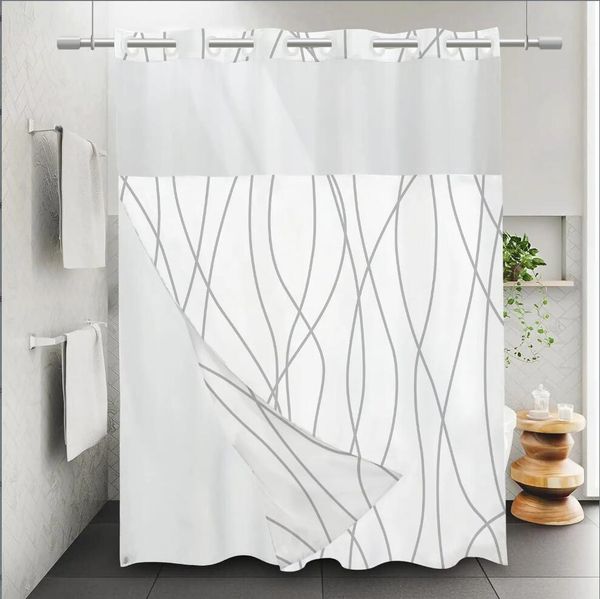 

Washable waterproof polyester shower curtain with striped printing