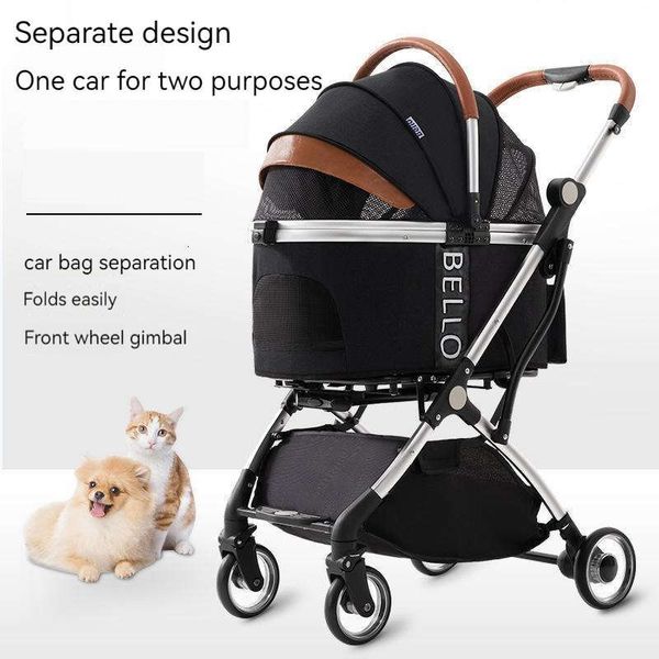 

Detachable Pet Stroller Light Cup Holder Design Four-wheeled Universal Wheel Dog Cart Outdoor Travel Carrying Bag for  Dogs, Beige