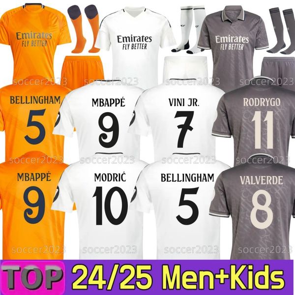 

2024 2025 MBAPPE Real madrid Soccer Jerseys BELLINGHAM VINI JR Fans Player Version RODRYGO VALVERDE CAMAVINGA TCHOUAMENI MODRIC 24 25 Football shirt men kids kit, White