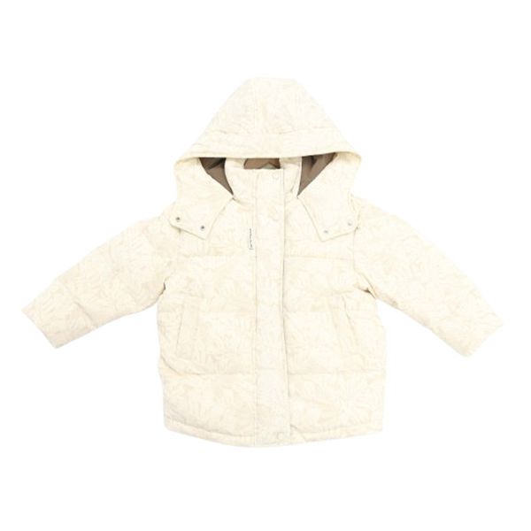 

Versatile casual beige printed hooded mid size down jacket, Khaki