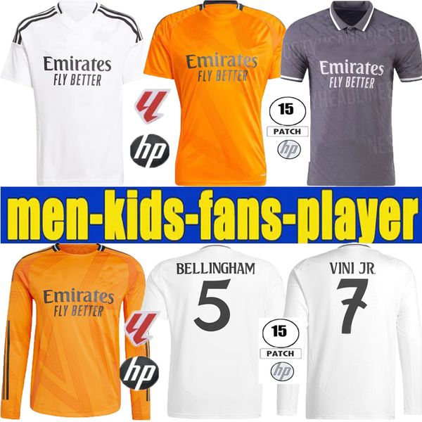 

new 24/25 BELLINGHAM Soccer Jersey VALVERDE VINI JR Madrids 2024 2025 RODRYGO 9 MBAPPE Fan Player version dragon 15 cups Football shirts Real uniform Long sleeved 8885, Blue