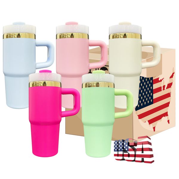 Wholesale bulk vacuum insulated double walled powder coated mirror gold plated underneath baby kids 14oz tumbler cups travel mugs with handle 25pcs/case