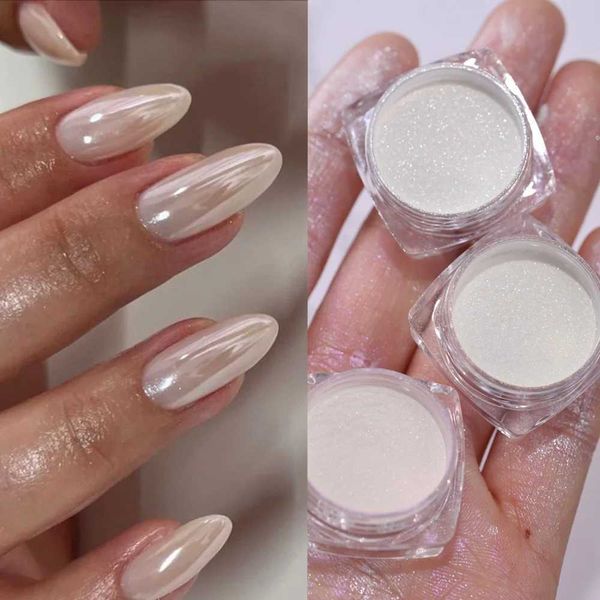 

Pearl White Glitter Aurora - Hailey Bieber Nails Moonlight Powders Fritillary Shell Mirror Pigment Nail DecorationXJ240816