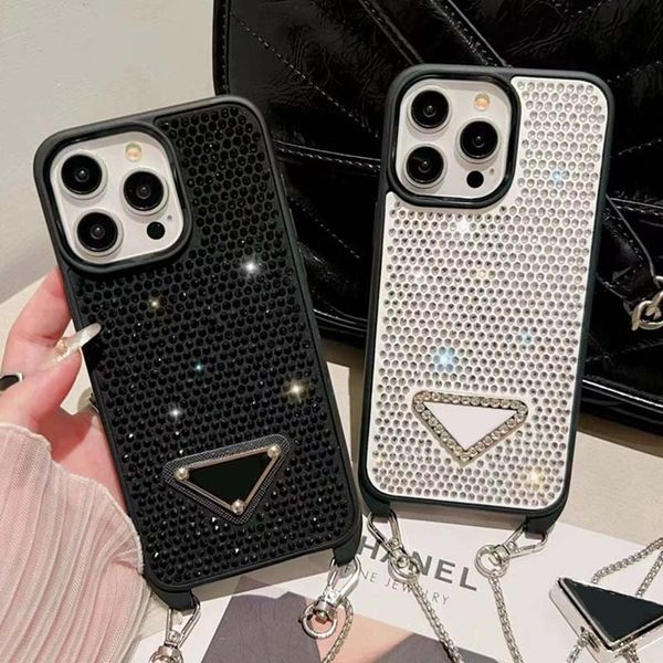

Glitter Phone Designer Cases For iPhone Case Apple Iphone 13 12 15 Plus 14 Pro Max Phonecase Bling Rhinestone Metal Chains Crossbody Cover, Leave the version you need