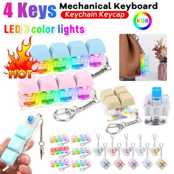 LED Keyboard Key Toy Stress Relief DIY Fidget Button Keycap Fidget Keychain Keyboard Keychain Toys Finger Keyboard Caps Toy Gift Y240817