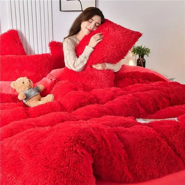 

Thickened Mink Four Piece Crystal Veet Bed Sheet Winter Warm Plush Quilt Cover Coral Flannel Bedding Set 240812, White