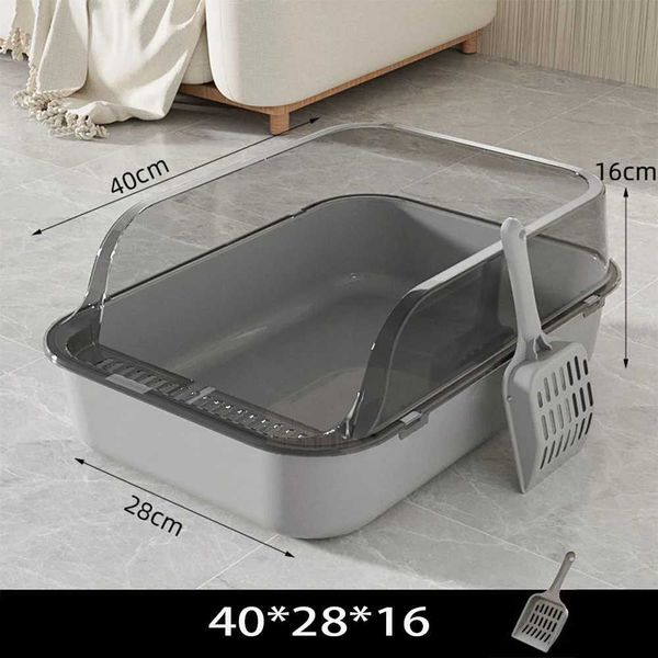 

Cat Litter Box Semi Enclosed High Side Splashproof with Scoop 40x28x16cm Grey 2024 Model