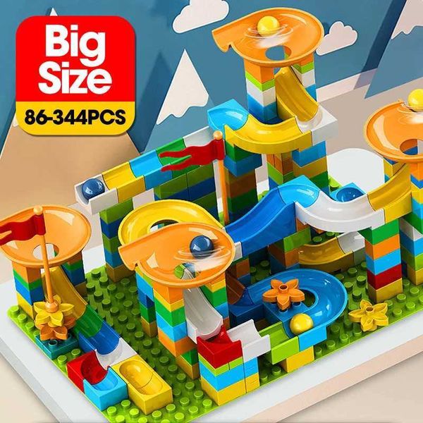 86-344pcs Marble Race Run Track Large Basic Building Block Funnel Slide Blocks DIY Big Bricks Toys For Children EducationalM240819